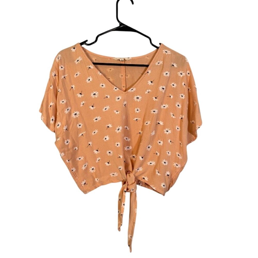 Sim & Sam Pink Floral Cropped Top Short Sleeve Women Size Small